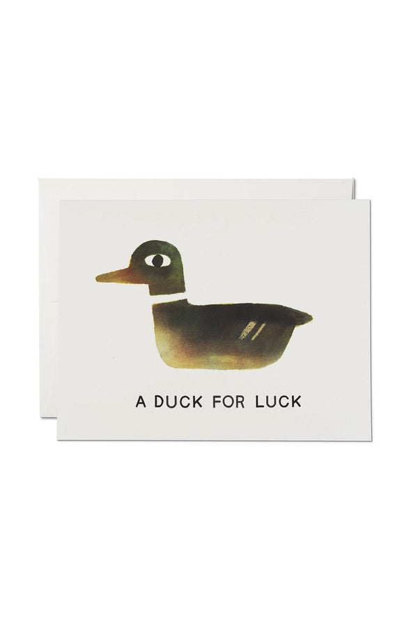 Greeting card featuring a duck. The card says A Duck for Luck.