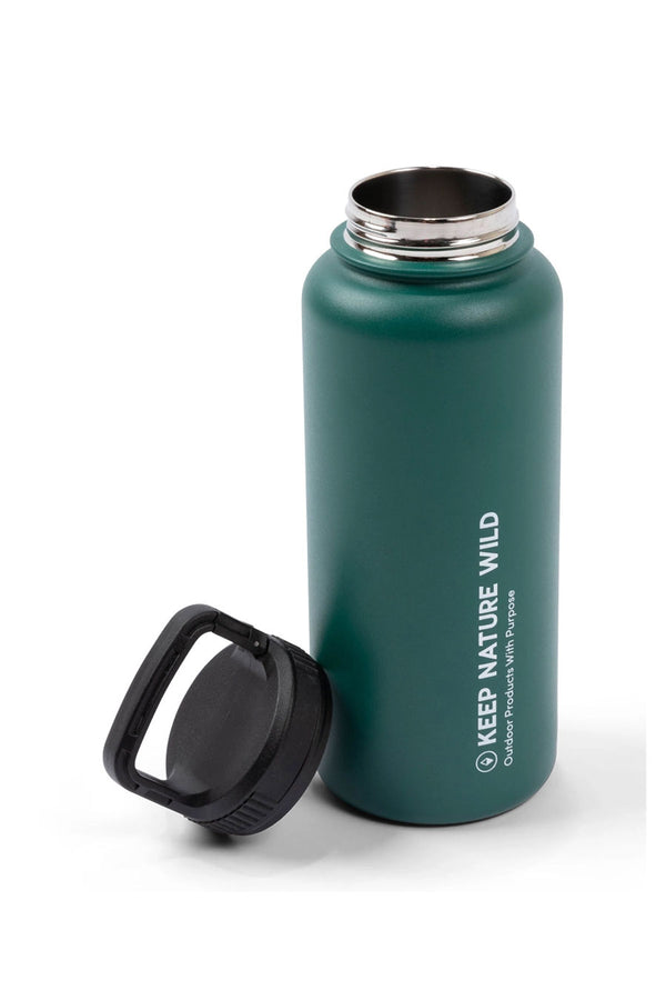 Insulated 32oz Water Bottle with Handle Clip in Forest color.