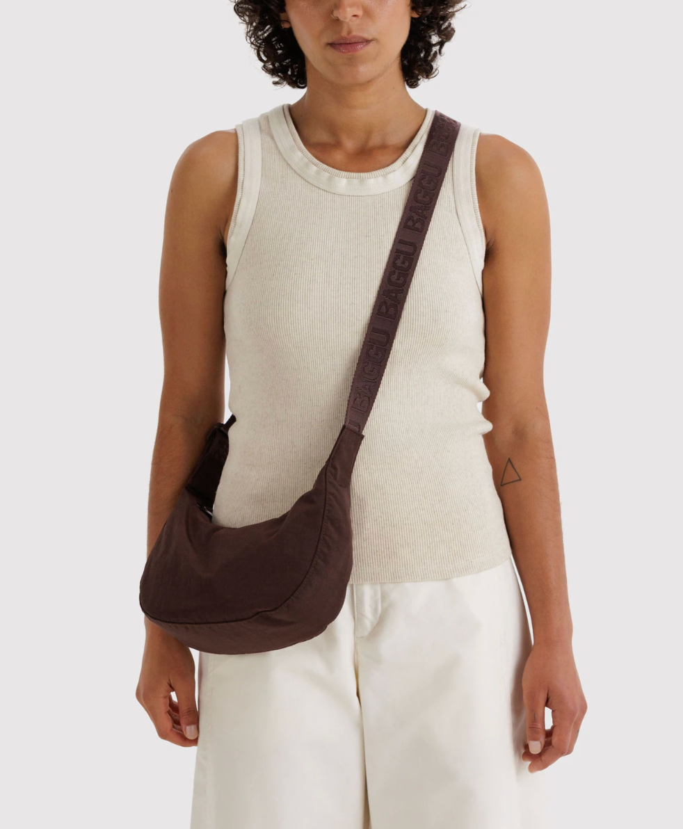 Small Nylon Crescent Bag - Coffee