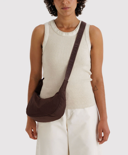 Small Nylon Crescent Bag - Coffee
