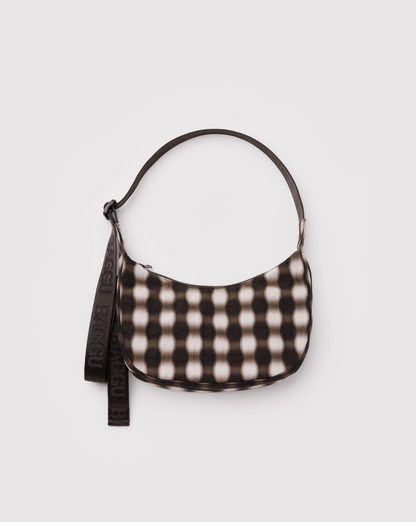 Small Nylon Crescent Bag - Blurred Gingham Brown