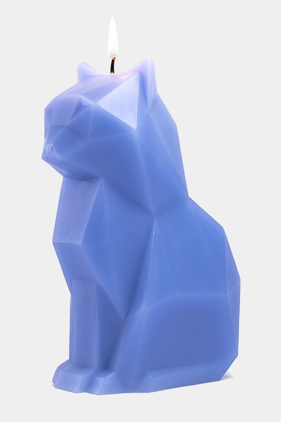 Geometric candle shaped like a cat in Lavender.