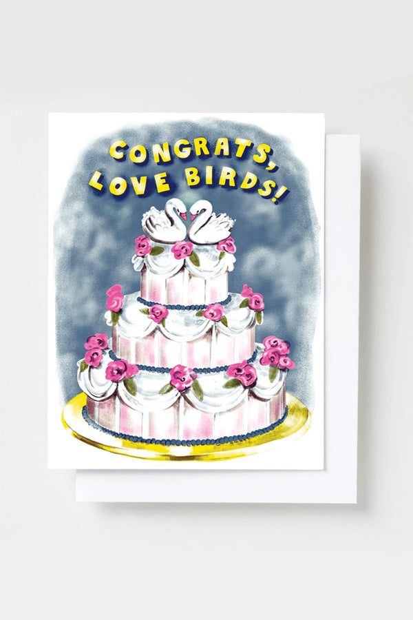 Congrats Love Birds Risograph Card