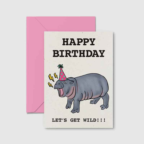 Moo Deng Lets Get Wild Birthday Card