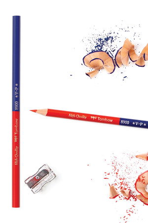 Duel tip blue and red pencil. White background.