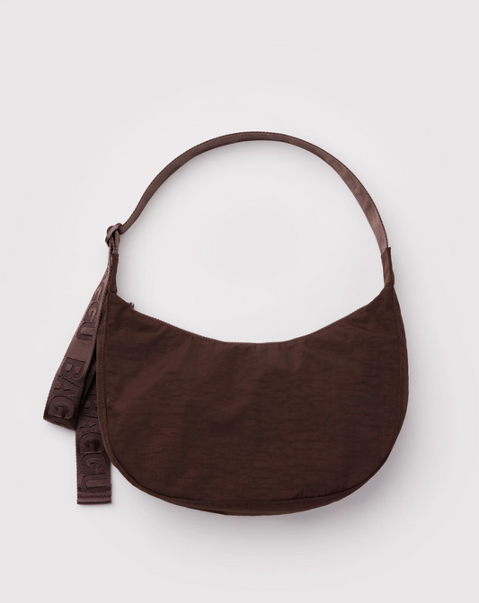 Medium Nylon Crescent Bag - Coffee