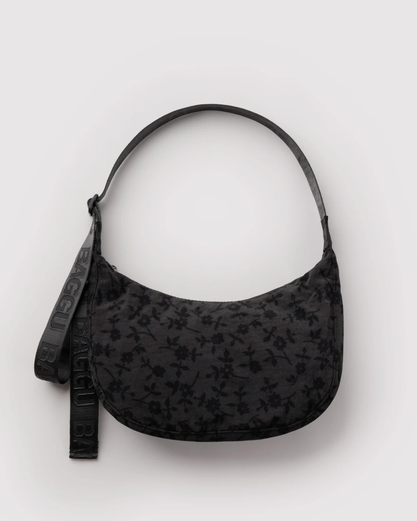 Medium Nylon Crescent Bag - Charcoal Ditsy Floral