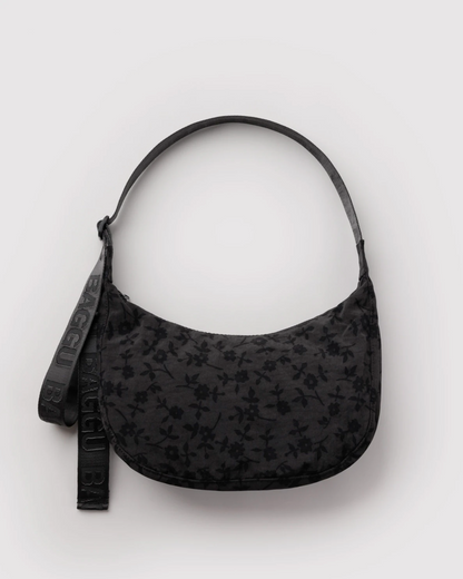 Medium Nylon Crescent Bag - Charcoal Ditsy Floral