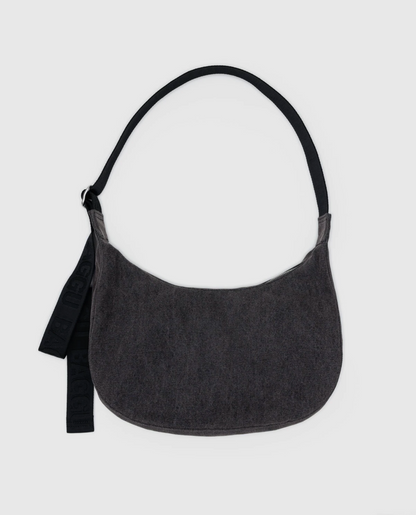Medium Nylon Crescent Bag - Washed Black Denim