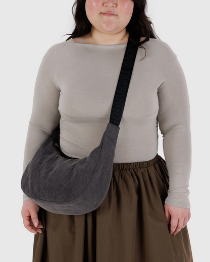 Medium Nylon Crescent Bag - Washed Black Denim