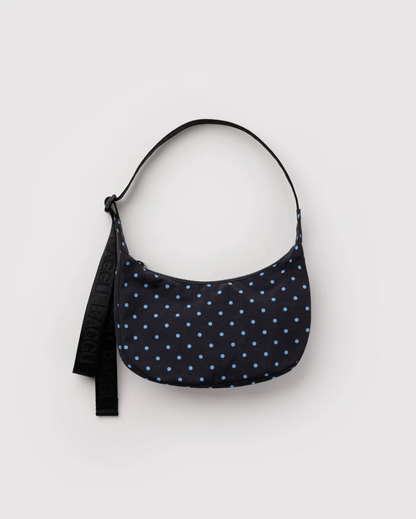Small Nylon Crescent Bag - Black and Sky Blue Micro Dot