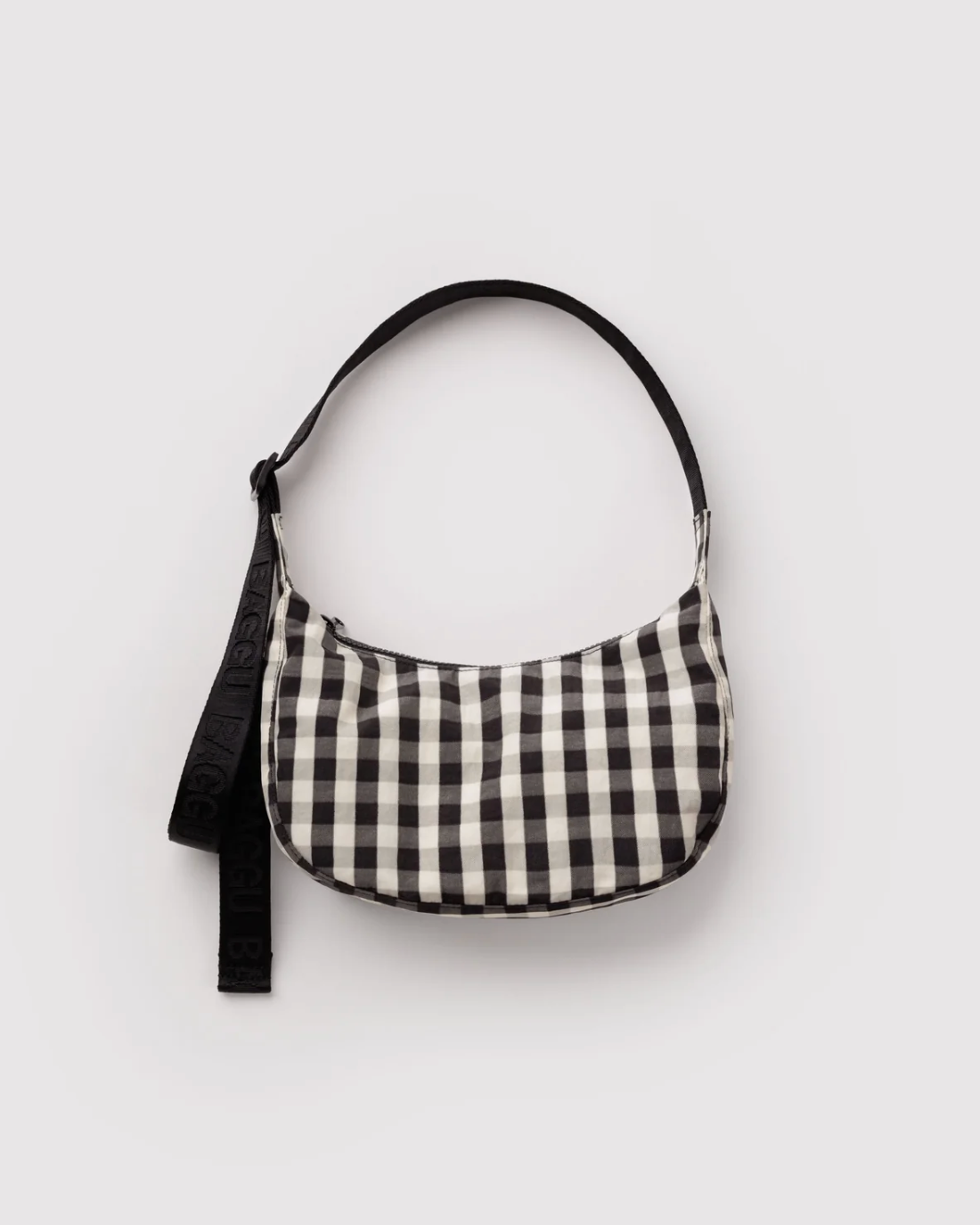 Small Nylon Crescent Bag - Black and Cream Gingham