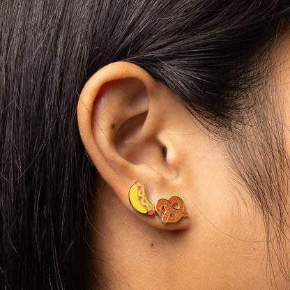 Hot Dog & Pretzel Earrings - Gold Statement Earrings