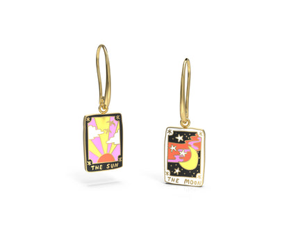 Sun & Moon Tarot Earrings - Gold Psychic Statement Jewelry
