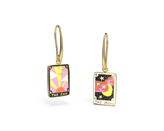Sun & Moon Tarot Earrings - Gold Psychic Statement Jewelry