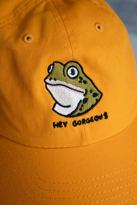 Hey Gorgeous Frog Hat | Embroidered Dad Hat: Gold