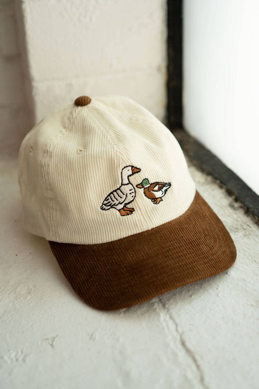 Fowl Two-Tone Corduroy Dad Hat | Embroidered Cord Hat: Vanilla / Chocolate