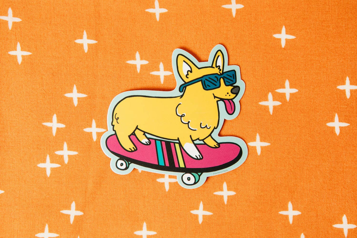 Skateboarding Corgi Vinyl Sticker