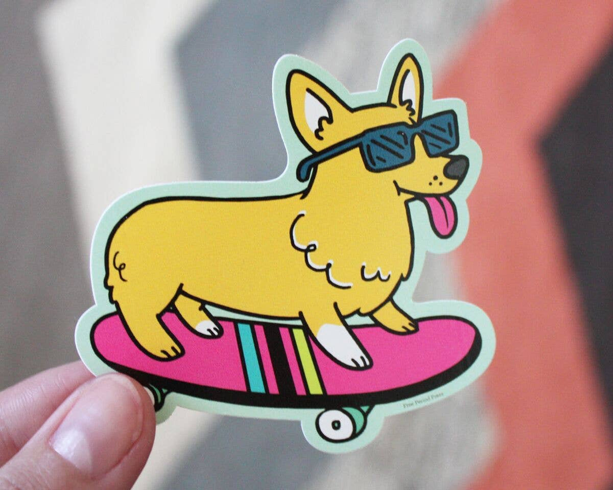Skateboarding Corgi Vinyl Sticker