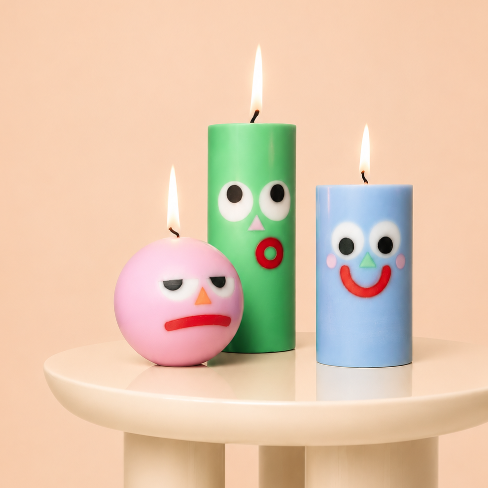 Moodz™ -  Happy Pillar Face Candle - Blue