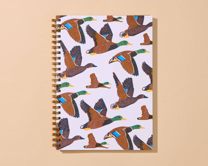 Letterpress A5 Lined Spiral Notebook—Flying Ducks