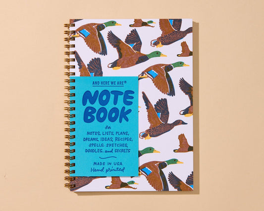 Letterpress A5 Lined Spiral Notebook—Flying Ducks