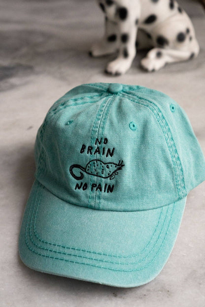 No Brain No Pain Hat | Embroidered Dad Hat: Seafoam