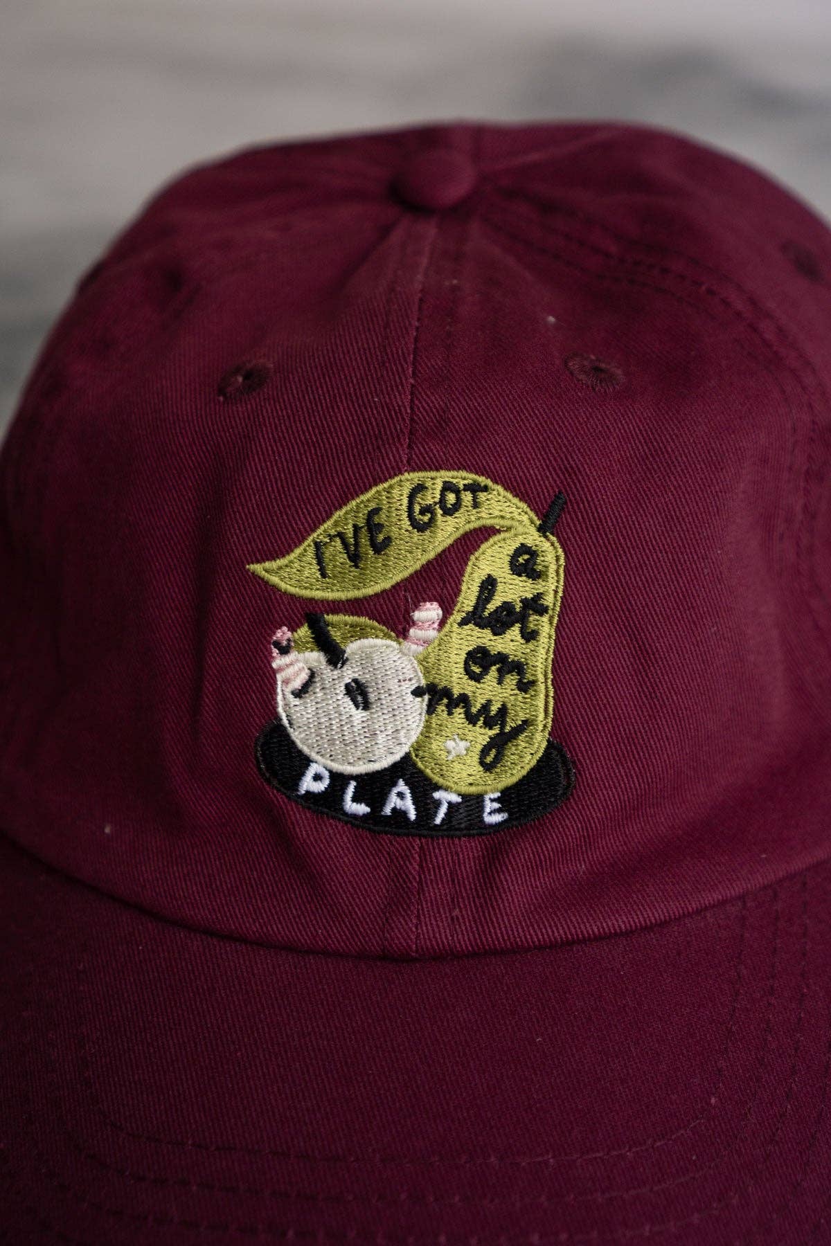 A Lot on my Plate Hat | Embroidered Dad Hat: Maroon