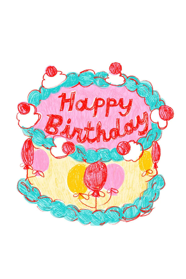 Happy Birthday Balloon Cake Risograph Card