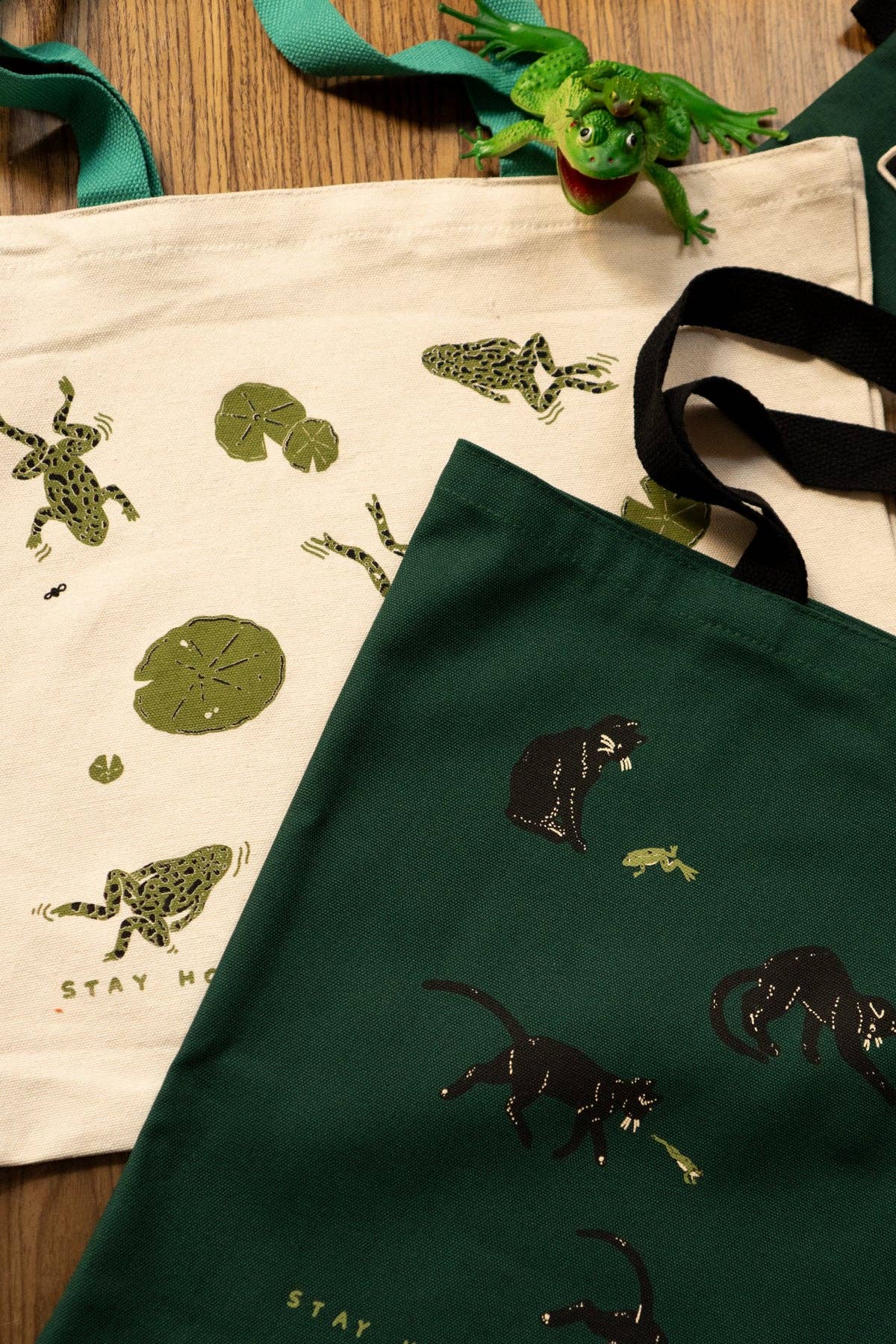 Frog Days Flat Tote | Two Tone Canvas Tote Bag