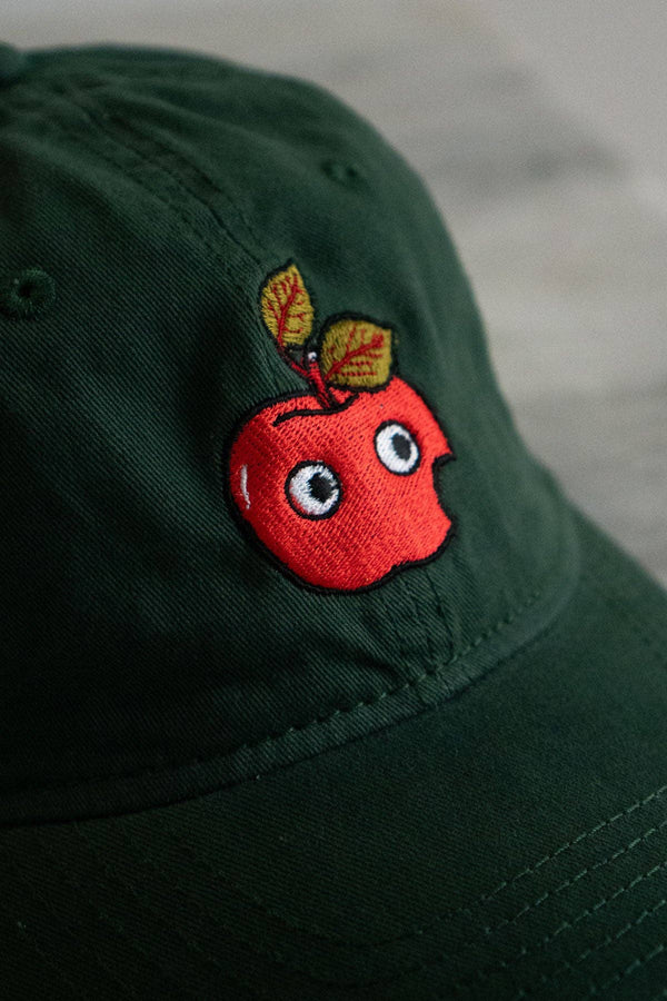 Googly Apple Hat | Embroidered Dad Hat: Forest Green