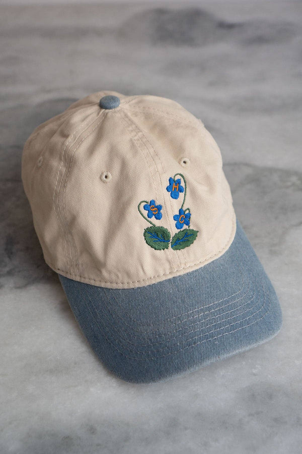 Blue Blooms Two-Tone Dad Hat: Cream / denim