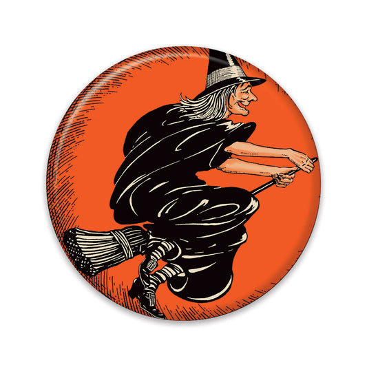 Vintage Halloween Flying Witch 2" Button