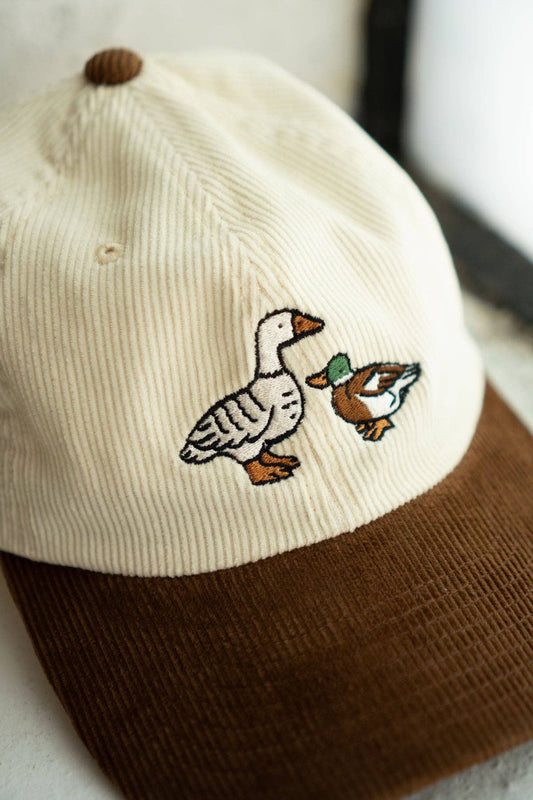 Fowl Two-Tone Corduroy Dad Hat | Embroidered Cord Hat: Vanilla / Chocolate
