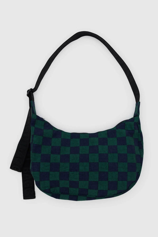 Small Nylon Crescent Bag - Navy Green Check