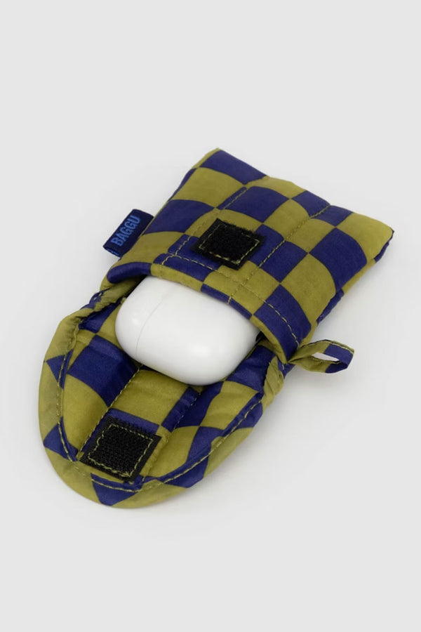 Puffy Earbuds Case - Pear Navy Check