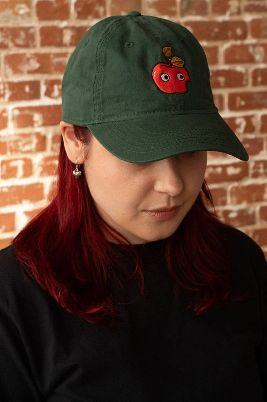 Googly Apple Hat | Embroidered Dad Hat: Forest Green
