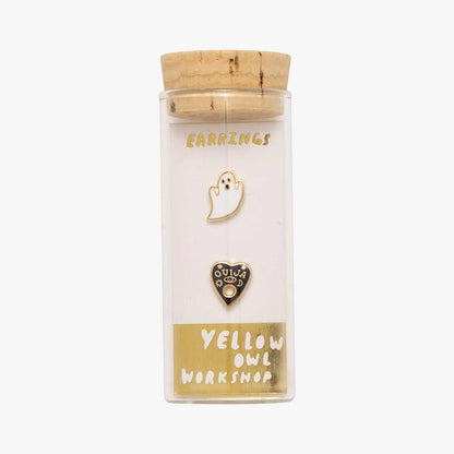 Ghost & Ouija Earrings - Gold Halloween Spooky Studs