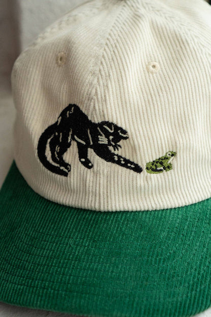 Frenemies (Cat & Frog) Two-Tone Corduroy Dad Hat: Cream-Clover