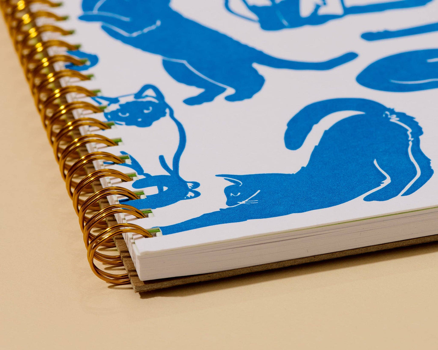 Letterpress A5 Lined Spiral Notebook—Toile Cats Pattern
