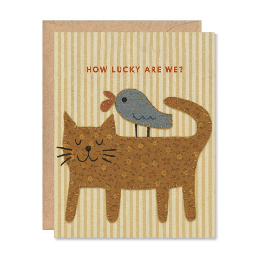 Lucky Are We Bird & Cat Greeting Card