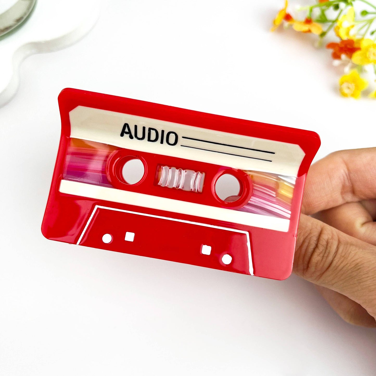 Retro Red Cassette Acetate Hair Claw Clip