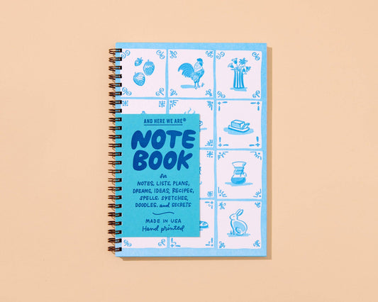 Delft Tile Letterpress A5 Spiral Notebook