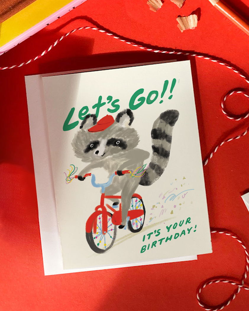 Let’s Go Raccoon Birthday Card