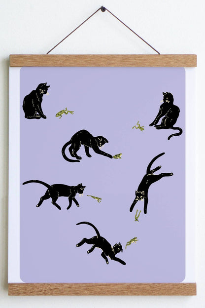 Frenemies (Cat & Frog) Print: Lilac / Small - 8" x 10"