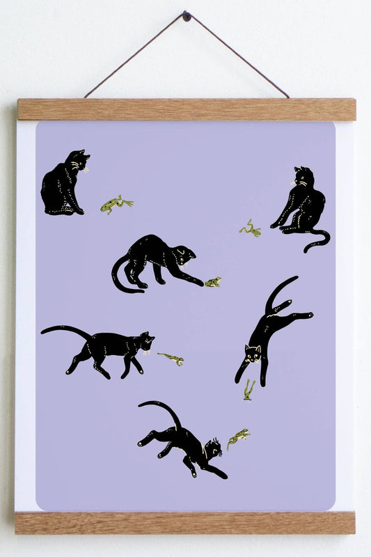 Frenemies (Cat & Frog) Print: Lilac / Small - 8" x 10"