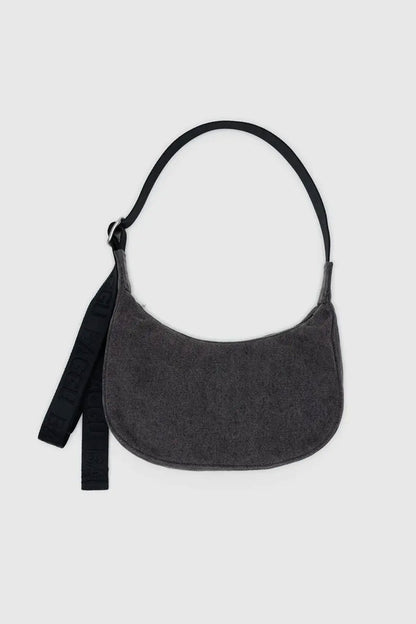 Small Denim Crescent Bag - Washed Black Denim
