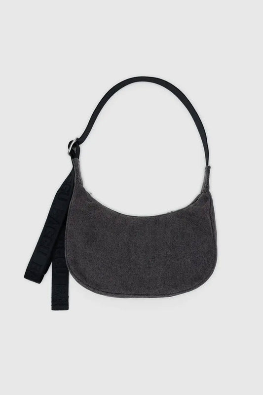 Small Denim Crescent Bag - Washed Black Denim