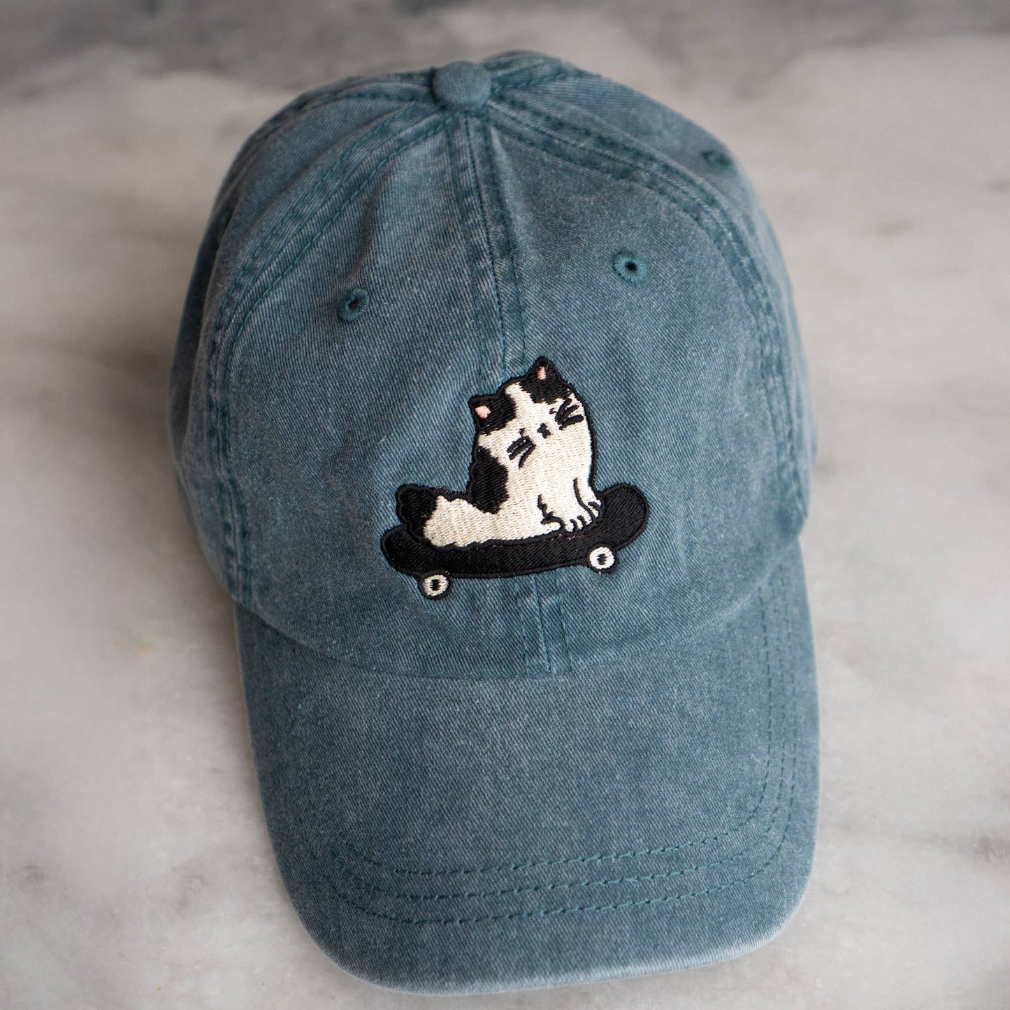 Overreact Front & Back Hat | Embroidered Dad Hat: Vintage Teal