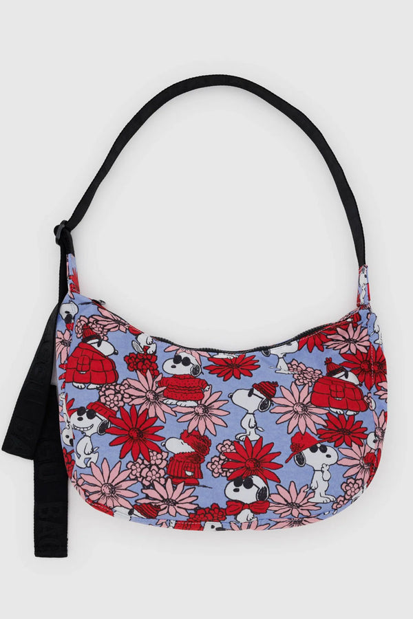 Medium Nylon Crescent Bag - Floral Snoopy